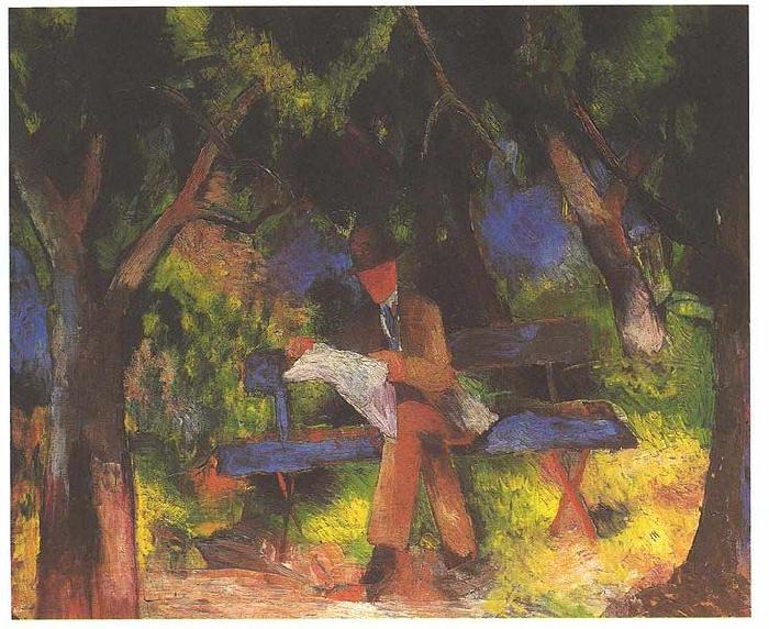 August Macke Reading man in park Sweden oil painting art